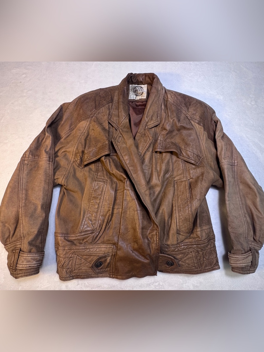 Vintage Men's Brown Leather Bomber Jacket - Classic Casual Coat